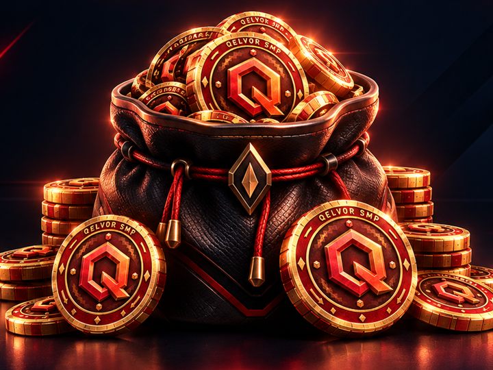 A pouch overflowing with Qelvor SMP coins