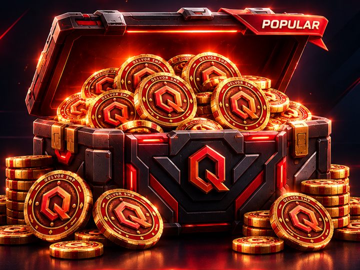 An open crate full of Qelvor SMP coins